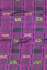 Borderless Pink and Black Checked Kanchipuram Silk Saree