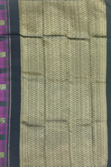 Borderless Pink and Black Checked Kanchipuram Silk Saree