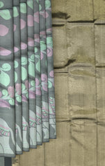 Black Kanchipuram Silk Saree with Elephant and Tree Pattern – Borderless Design
