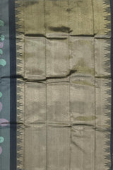 Black Kanchipuram Silk Saree with Elephant and Tree Pattern – Borderless Design