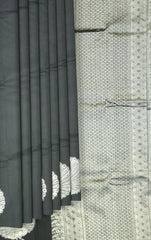 Black Borderless Kanchipuram Silk Saree with Peacock Motif