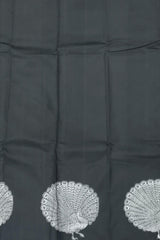 Black Borderless Kanchipuram Silk Saree with Peacock Motif