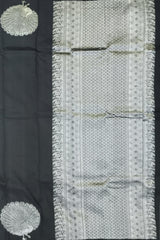 Black Borderless Kanchipuram Silk Saree with Peacock Motif