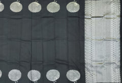 Black Borderless Kanchipuram Silk Saree with Peacock Motif