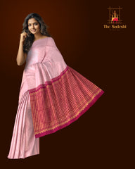 Baby Pink Borderless Kanchipuram Silk Saree with Bhutta and Line Pattern