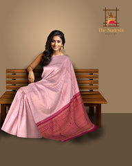 Baby Pink Borderless Kanchipuram Silk Saree with Bhutta and Line Pattern