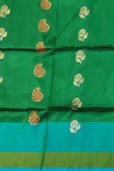 Emerald Green & Bluish Green Dual Tone Kanchipuram Silk Saree - Traditional Mango & Floral Motifs