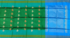 Emerald Green & Bluish Green Dual Tone Kanchipuram Silk Saree - Traditional Mango & Floral Motifs