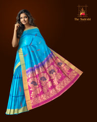 Sky Blue Kanchipuram Silk Saree with Elegant Threadwork Bhutta - A Symphony of Tradition