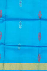 Sky Blue Kanchipuram Silk Saree with Elegant Threadwork Bhutta - A Symphony of Tradition