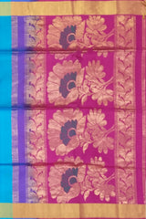 Sky Blue Kanchipuram Silk Saree with Elegant Threadwork Bhutta - A Symphony of Tradition