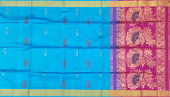 Sky Blue Kanchipuram Silk Saree with Elegant Threadwork Bhutta - A Symphony of Tradition