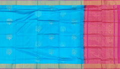 Sky Blue Kanchipuram Silk Saree with Exquisite Zari Bhutta - A Timeless Masterpiece