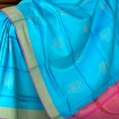 Sky Blue Kanchipuram Silk Saree with Exquisite Zari Bhutta - A Timeless Masterpiece
