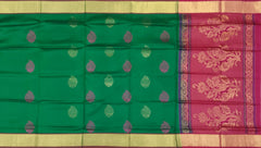 Dark Green Kanchipuram Silk Saree with Exquisite Threadwork Bhutta - A Regal Ensemble