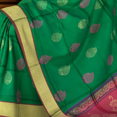 Dark Green Kanchipuram Silk Saree with Exquisite Threadwork Bhutta - A Regal Ensemble