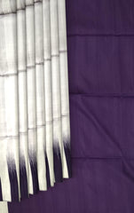 Sophisticated Grey Kanchipuram Silk Saree with Purple Gradient & Raw Silk Finish - Modern Elegance