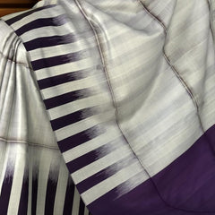 Sophisticated Grey Kanchipuram Silk Saree with Purple Gradient & Raw Silk Finish - Modern Elegance