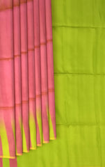 Tomato Pink Kanchi Pure Silk Saree in Raw Silk Finish – A Bold Statement in Subtle Craftsmanship