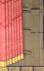 Tomato Pink Kanchipuram Silk Saree with Diamond Bhutta - Radiant & Royal