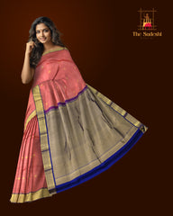Tomato Pink Kanchipuram Silk Saree with Diamond Bhutta - Radiant & Royal