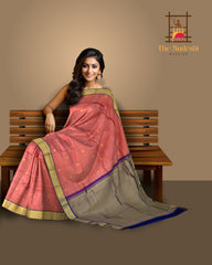 Tomato Pink Kanchipuram Silk Saree with Diamond Bhutta - Radiant & Royal