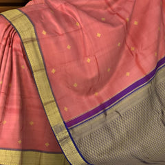 Tomato Pink Kanchipuram Silk Saree with Diamond Bhutta - Radiant & Royal