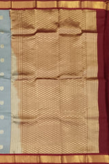 Steel Grey Kanchipuram Silk Saree with Elegant Flower Bhutta - Modern Grace