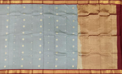 Steel Grey Kanchipuram Silk Saree with Elegant Flower Bhutta - Modern Grace