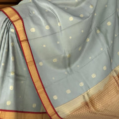 Steel Grey Kanchipuram Silk Saree with Elegant Flower Bhutta - Modern Grace