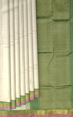Pristine Off White Kanchipuram Silk Saree with Multi-Color Plain Design - Understated Elegance
