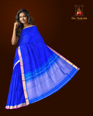 Royal Blue Kanchipuram Silk Saree with Plain Design - Majestic Simplicity