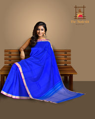Royal Blue Kanchipuram Silk Saree with Plain Design - Majestic Simplicity