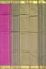Pretty Pink Kanchipuram Silk Saree with Plain Design & Dull Olive Green Accents - Subtle Sophistication