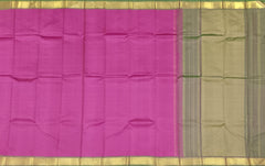 Pretty Pink Kanchipuram Silk Saree with Plain Design & Dull Olive Green Accents - Subtle Sophistication