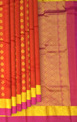 Rustic Orange Kanchipuram Silk Saree with Elegant Bhuttas & Pink Accents - Warm Radiance