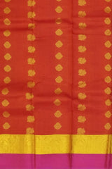 Rustic Orange Kanchipuram Silk Saree with Elegant Bhuttas & Pink Accents - Warm Radiance
