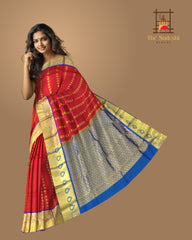 Vibrant Orange Kanchipuram Silk Saree with Gandaberunda & Bhutta Motifs - Mythical Grandeur