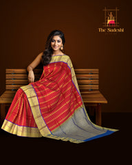 Vibrant Orange Kanchipuram Silk Saree with Gandaberunda & Bhutta Motifs - Mythical Grandeur