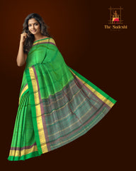 Earthy Green & Brown Dual Tone Kanchipuram Silk Saree - Organic Elegance