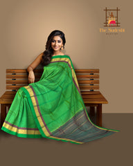 Earthy Green & Brown Dual Tone Kanchipuram Silk Saree - Organic Elegance