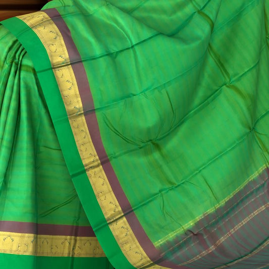 Earthy Green & Brown Dual Tone Kanchipuram Silk Saree - Organic Elegance