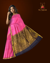 Lotus Pink Kanchipuram Silk Saree with Elegant Bhuttas - Graceful Bloom