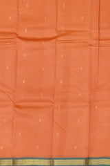 Peachish Orange Kanchipuram Silk Saree with Small Bhuttas & Bluish Green Accents - Delicate Charm