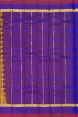 Mustard Yellow Kanchipuram Silk Saree with Horizontal Lines & Multi-Color Accents - Modern Traditional