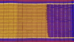 Mustard Yellow Kanchipuram Silk Saree with Horizontal Lines & Multi-Color Accents - Modern Traditional