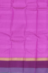 Pretty Pink Kanchipuram Silk Saree with Horizontal Lines & Dark Purple Accents - Contemporary Grace
