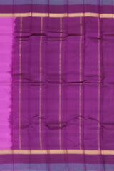 Pretty Pink Kanchipuram Silk Saree with Horizontal Lines & Dark Purple Accents - Contemporary Grace