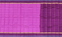 Pretty Pink Kanchipuram Silk Saree with Horizontal Lines & Dark Purple Accents - Contemporary Grace