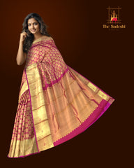 Reddish Pink Kanchipuram Silk Saree with Annam Chakram Bhutta Jaquard - Auspicious Grandeur